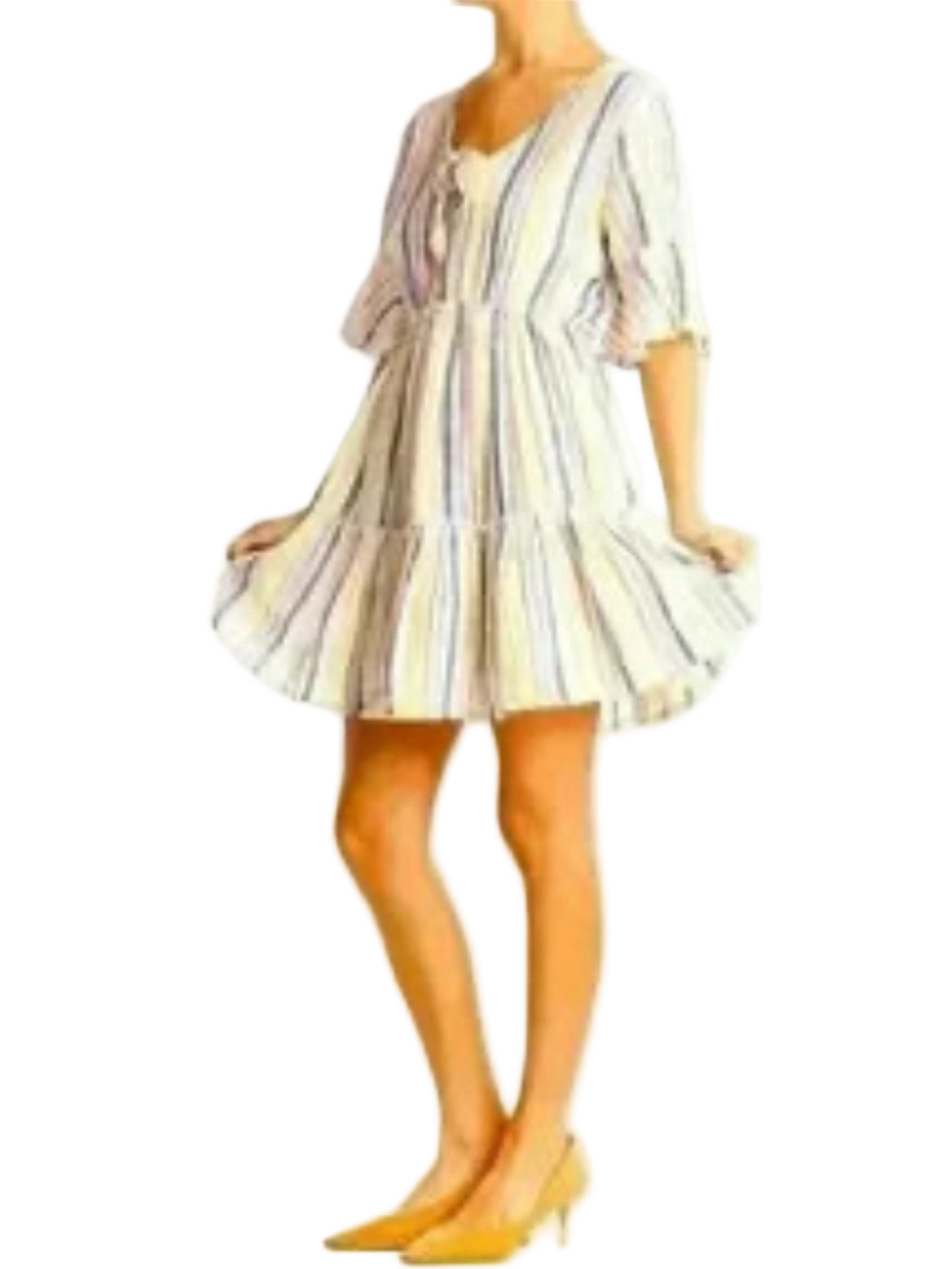 Spiaggia Dolce Women’s Cotton Md in India Bell Sleeve Pastel Stripe Mini Dress L